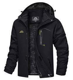 TACVASEN Herren Winterarbeitsjacken Outdoorjacke Snowboardjacke Warme Verdickete Winterjacke Kapuzenjacke für Männer, Schwarz, S von TACVASEN