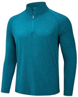 TACVASEN Herren Zip Langarmshirts Fitness Shirts Longsleeve Joggingshirts Schnell Trocknend T-Shirts (XL, Pfauenblau) von TACVASEN