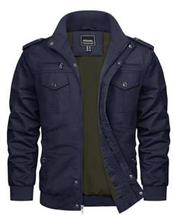 TACVASEN Jacke Herren Übergangsjacke Frühling Cargojacke Herbstjacke Windjacke Outdoor Jacket, (L, Navy Blau) von TACVASEN