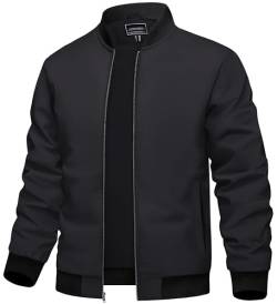 TACVASEN Leichte Sommerjacke Herren Bomber Blouson Dünne Sport Jacket Übergangsjacke Frühling Herbst mit Innentasche (M, Schwarz) von TACVASEN