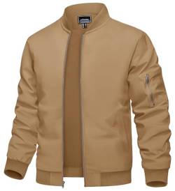 TACVASEN Männer College Jacke Fliegerjacke Sweatjacke Blouson Pilotenjacke Bomber Jacket für Herren (L, Khaki) von TACVASEN