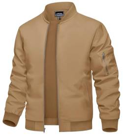 TACVASEN Männer College Jacke Fliegerjacke Sweatjacke Blouson Pilotenjacke Bomber Jacket für Herren (XXL, Khaki) von TACVASEN