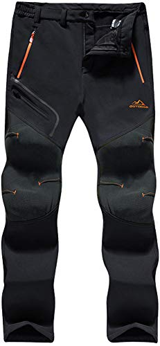 TACVASEN Männer Wasserdicht Outdoor Innenfleece Winterhose Trekkinghose Hikinghose Winterhose Atmungsaktiv Hose (Schwarz, 34) von TACVASEN