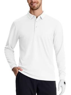 TACVASEN Polo Shirt Herren Langarm Funktionsshirts Golf T-Shirt Männer Outdoorshirts für Wandern Camping Angeln, Weiß, 3XL von TACVASEN
