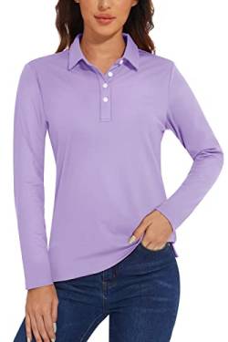 TACVASEN Poloshirt Damen Langarm Funktionsshirt UPF 50+ Schutz T-Shirt Golf Polo Sportshirt Casual Freizeitshirt (L, Hellviolett) von TACVASEN