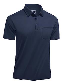 TACVASEN Poloshirts Herren Kurzarm Polo Atmungsaktiv Sommershirts Leicht Tshirts Schnelltrocknend T-Shirt mit Knopfleiste (XXL, Navy) von TACVASEN