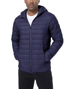 TACVASEN Puffer Jacke Herren Dünn Steppjcake Leichte Wasser und winddicht Übergangsjacke Hoodie Full Zip Frühlingsjacke (S, Navy) von TACVASEN