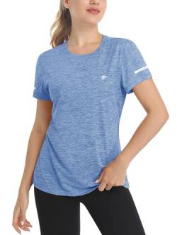 TACVASEN Sport Oberteile Damen Kurzarm Atmungsaktiv Fitnessshirt Sportshirt Schnell-Trocknend Laufshirt Outdoor Golf Shirt Meliert (XL, Hellblau) von TACVASEN
