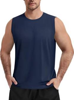 TACVASEN Tank Tops Herren Sommershirts Sleeveless UV Schutz Muscle Shirt Schnelltrocknend Sweatshirt UPF 50+ Trägershirt (XXL, Marineblau) von TACVASEN