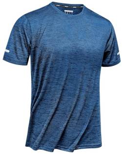 TACVASEN Trainingsshirt Herren Kurzarm Casual T-Shirt Tennis Shirt Basic Tee Tops mit Rundem Ausschnitt, Mittelblau, L von TACVASEN