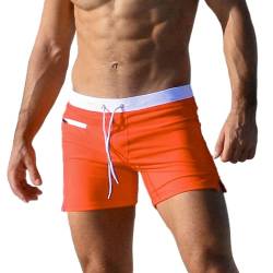 Taddlee Herren Bademode Badeshorts Trunks Square Cut Schwarz Blau Badeanzüge Boxer, Orange, Large von TADDLEE