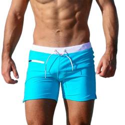 Taddlee Herren Bademode Badeshorts Trunks Square Cut Schwarz Blau Badeanzüge Boxer, himmelblau, Medium von TADDLEE