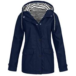 Damen Regenjacke Wasserdicht Atmungsaktiv, Regenjacken Damen Regenjacke Damen Reißverschluss Auskleidung Kapuze Jacken Gefütterte Regenjacke Regenjacke Damen Wasserdicht (Blau,5XL) von TAELU