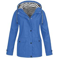 Regenjacken für Damen, Frauen Regenjacke Regenjacke Damen Atmungsaktiv Reißverschluss Auskleidung Kapuze Jacken mit Taschen Einfarbig Gefütterte Regenjacke Regenjacke Damen Wasserdicht (Blau,XL) von TAELU