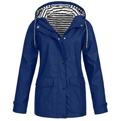 Regenmantel Damen, Regenjacke Regenjacke Damen Atmungsaktiv Reißverschluss Auskleidung Kapuze Jacken mit Taschen Einfarbig Gefütterte Regenjacke Gefütterte Regenjacke Damen (Blau,M) von TAELU