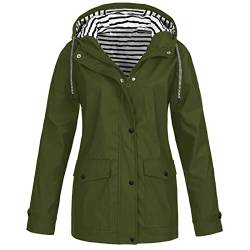 Regenmantel Damen Wasserdicht Atmungsaktiv, Trenchcoat Damen Wasserdicht Regenjacke Damen Atmungsaktiv Reißverschluss Auskleidung Kapuze Jacken Gefütterte Regenjacke Regenmantel Damen (Grün,3XL) von TAELU