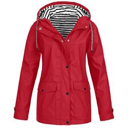 TAELU Damen Regenjacke, Regenjacke Regenjacke Damen Atmungsaktiv Reißverschluss Auskleidung Kapuze Jacken mit Taschen Einfarbig Gefütterte Regenjacke Regenmantel Damen (Rot,4XL) von TAELU