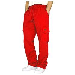 TAELU Hose Herren Jogginghose Sweathose Lange Atmungsaktiv Sporthose Yogahose Klassische Trainingshose mit Taschen Jogginghose Herren Arbeitshose Herren Freizeithose Herren Rot XL von TAELU