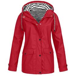 TAELU Regenjacke Damen, Regenjacke Sport Regenjacke Damen Atmungsaktiv Reißverschluss Auskleidung Kapuze Jacken Einfarbig Gefütterte Regenjacke Damen Regenmantel Wasserdicht Atmungsaktiv (Rot,L) von TAELU