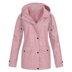 TAELU Regenjacke Damen Wasserdicht mit Kapuze Lang Regenmantel Leicht Sommerjacke Regenparka Tailliert Wasserdichte Jacke Damen Regenjacken Damen Pink 3XL von TAELU