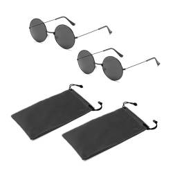 TAFACE 2 Paar Sonnenbrille, runder schwarzer Rahmen mit grauen Flocken, mit 2 Brillentaschen, Retro Hippie-Sonnenbrille, Unisex, grau / schwarz von TAFACE