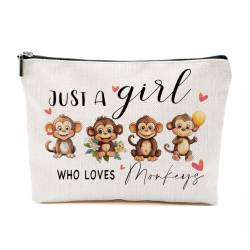 Just A Monkey Lovers Geschenke für Frauen, personalisierte Affen-Themen-Geschenke für Affenliebhaber, niedliche Make-up-Tasche, Reisezubehör, lustige Kosmetiktasche, Geburtstags-, Weihnachtsgeschenke von TAGDANK