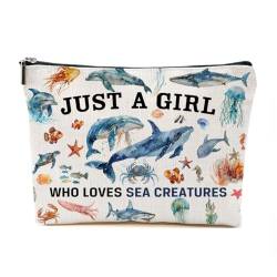 Just A Sea Creature Lovers-Geschenke für Frauen, personalisierte Geschenke für Meerestier-Liebhaber, niedliche Make-up-Tasche, Reisezubehör, lustige Kosmetiktasche, Geburtstags- und von TAGDANK