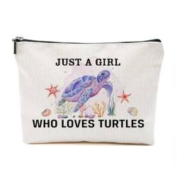 Just A Turtle Lovers Geschenke für Frauen, personalisierte Schildkröten-Themen-Geschenke für Schildkrötenliebhaber, niedliche Make-up-Tasche, Reisezubehör, lustige Kosmetiktasche, Geburtstags-, von TAGDANK