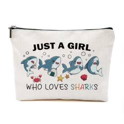 TAGDANK Just A Shark Lovers Geschenke für Frauen, personalisierte Hai-Themen-Geschenke für Hai-Liebhaber, niedliche Make-up-Tasche, Reisezubehör, lustige Kosmetiktasche, Geburtstags-, von TAGDANK