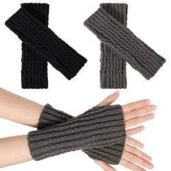 TAGVO 2 Paar Halb Fingerlose Handschuhe, Winter Damen Pulswärmer Warm Kurzer Halb Handstulpen Unisex Schwarz/Grau von TAGVO