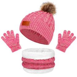 TAGVO 3 in 1 Wintermütze Schal Handschuhe Set für Kinder, mit Verdicken Fleece Gefütterte Thermo, Strickmütze Beanie Schlauchschal Winterhandschuhe Set für 1-5 Jahre Kinder Kleinkinder Jungen Mädchen von TAGVO