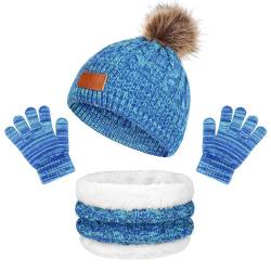 TAGVO 3 in 1 Wintermütze Schal Handschuhe Set für Kinder, mit Verdicken Fleece Gefütterte Thermo, Strickmütze Beanie Schlauchschal Winterhandschuhe Set für 1-5 Jahre Kinder Kleinkinder Jungen Mädchen von TAGVO