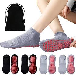 TAGVO 4 Paar Antirutschsocken Yoga Socken für Damen, Atmungsaktiv und antibakteriell Rutschfeste Socken ABS Antirutschsocken für Sport Yoga Pilates Trampolin Krankenhaus von TAGVO