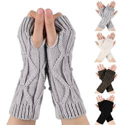 TAGVO 4 Paar Fingerlose Handschuhe Damen, Handschuhe & Fäustlinge für Handgelenk mit Daumenloch Warme Unisex Strickhandschuhe für Alltagskleidung von TAGVO