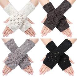 TAGVO 4 Paar Fingerlose Handschuhe Damen Winter, Armstulpen Gestrick Damen, Klassische Freizeit Handschuhe Ohne Fingerkuppen Tastatur Handschuhe Warme Herbst-und Winterhandschuhe von TAGVO