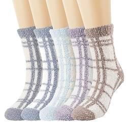 TAGVO 5 Paars Flauschige Stoppersocken für Damen, Wintersocken Warme Weich Dicke, Bettsocken Flauschige Dicke Socken, Haussocken Geschenke Socken Thermo Flauschsocken im Winter von TAGVO