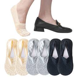 TAGVO 6 Paar Damen Füßlinge Spitze Unsichtbare Socken, Low Cut Liner Unsichtbare Socken mit Rutschfest Silikon, Weiche Atmungsaktive Bootssocken Ballerina Socken für Loafer Sneakers Flats Bootsschuhe von TAGVO