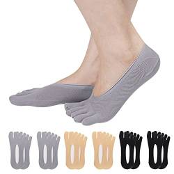 TAGVO 6 Paar Damen Zehensocken Fünf Finger Socken, Orthopädische Kompressionsstrümpfe, Rutschfeste Weiche Atmungsaktive Low Cut Liner Unsichtbare Socken mit Rutschfest Silikon,Ballett Yoga Sportsocken von TAGVO