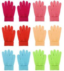 TAGVO 6 Paare Kinderhandschuhe Volle Finger Strickhandschuhe Warmer Handschuh für Jungen Und Mädchen,Winddicht Thermal Kinderhandschuhe Elastische Strickhandschuhe für 5-12 Jahre alte Kinder von TAGVO