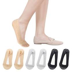 TAGVO 6Paar Damen Füßlinge Spitze Unsichtbare Socken, Füßlinge Spitze Unsichtbare Ballerina Socken mit Rutschfest Silikon, Damen Füßlinge Spitze Unsichtbare Socken von TAGVO