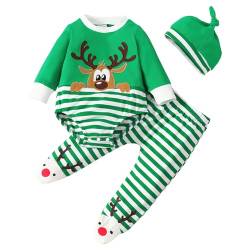 TAGVO Baby Strampler Weihnachten Weihnachtsoutfit, Baby Jungen Weihnachtsoutfits Neugeborene Langarm, Baby Strampler Langarm Body+Hose Mädchen Jungen+Hut 3PCS von TAGVO