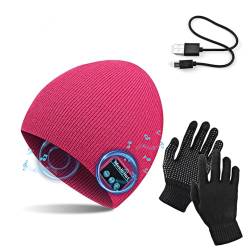 TAGVO Bluetooth V5.0 Beanie mit Touchscreen Handschuhen Set, Winter Warm Gestrickte Drahtlose Bluetooth Headset Musik Hut für Laufen Skifahren Wandern von TAGVO