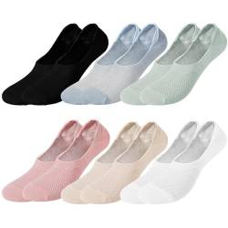 TAGVO Damen Baumwolle Unsichtbare Socken, 6 Paar Atmungsaktiv mit Mesh Unsichtbare Socken mit Rutschfest Silikon, No Show Unsichtbare Socken Bootssocken für Loafer Sneakers Flats Bootsschuhe von TAGVO