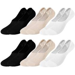 TAGVO Damen Baumwolle Unsichtbare Socken, 6 Paar Atmungsaktiv mit Mesh Unsichtbare Socken mit Rutschfest Silikon, No Show Unsichtbare Socken Bootssocken für Loafer Sneakers Flats Bootsschuhe von TAGVO