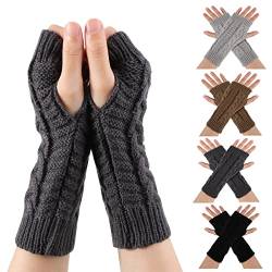 TAGVO Damen Fingerlose Handschuhe 4 Paar, Winter Halb Fingerhandschuhe Winterhandschuhe, Damen Pulswärmer, Gestrickte kurze halbfingerlose Fäustlinge von TAGVO