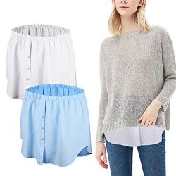 TAGVO Damen Skirt Shirt Extenders Lower, Mini Hemdverlängerungen 2 Stücke, Einstellbare Layering Fake Top, Halblang Splitting Vielseitiger Fake Hem, für Pullover Sweatshirt Weiß/Blau, XXL von TAGVO