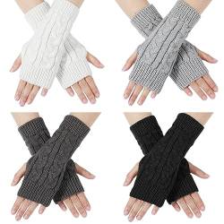 TAGVO Damen Winter Fingerlose Armstulpen 4 Paar, Halb Fingerlose Handschuhe, Häkeln Stricken Pulswärmer, Kurze Elastische Halbfinger Handschuhe Fingerlose Handwärmer Sporthandschuhe von TAGVO