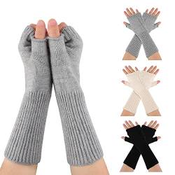 TAGVO Fingerlose Handschuhe Damen 3 Paars, Handschuhe & Fäustlinge für Handgelenk mit Daumenloch Warme Unisex Strickhandschuhe für Alltagskleidung Laufhandschuhe von TAGVO