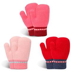 TAGVO Kinder Jungen Handschuhe Stretch Vollfinger Strickhandschuhe, 3 Paare Winter Kleinkind Handschuh, Warme Strick Handschuhe für Kleinkinder Jungen Mädchen Für Alter 2-5 Jahre von TAGVO