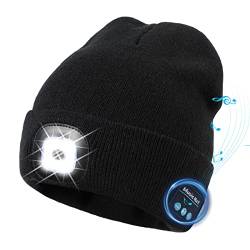 TAGVO LED Mütze Kappe Bluetooth 5.0 Mütze, Integrierter Stereolautsprecher & Mikrofon, Winter Warm Gestrickte Beleuchtung Drahtlose Bluetooth Headset Musik Hut für Laufen Wandern Herren Damen von TAGVO